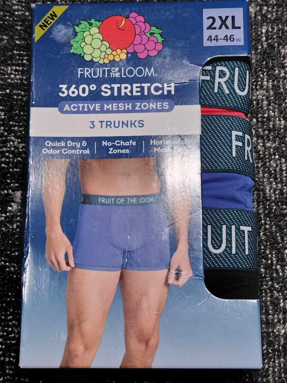 Fruit of the Loom Men’s 360 Stretch Active Mesh Zone Trunks Boxers 3 Pack 2XL